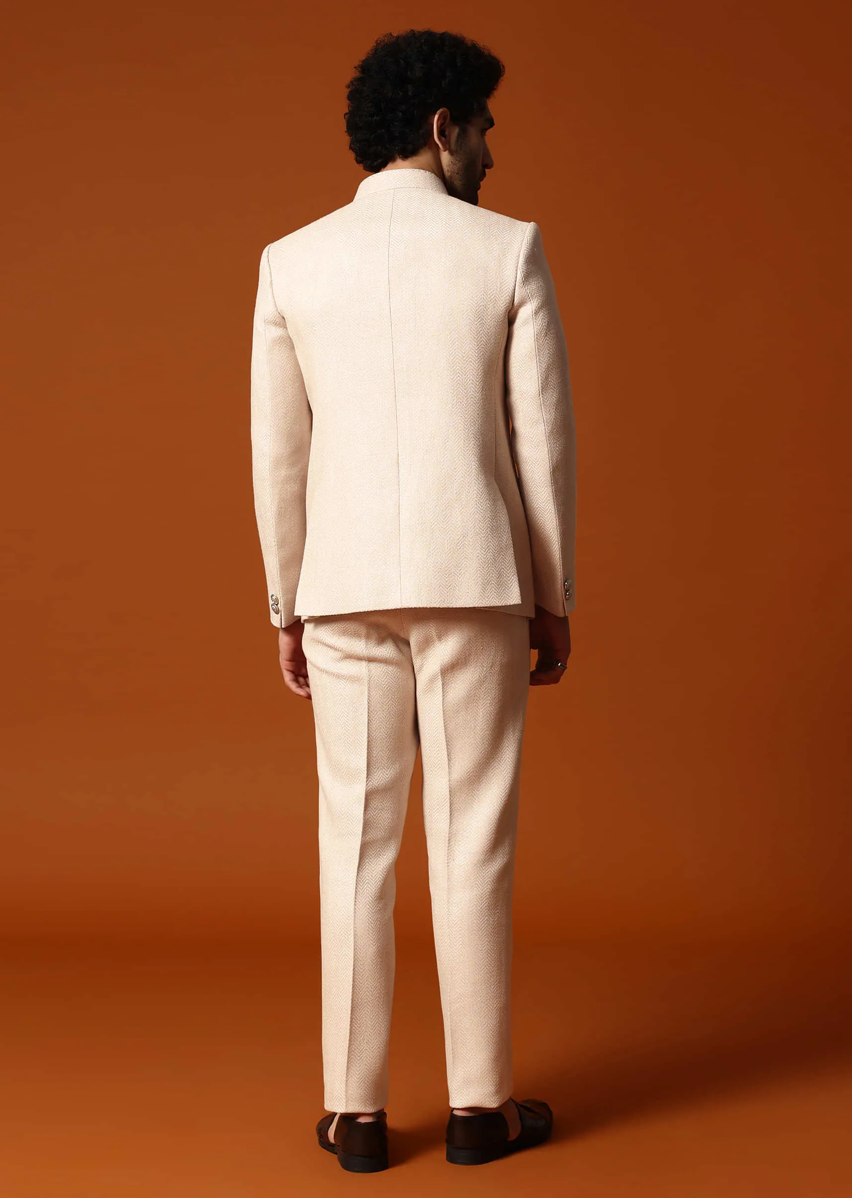 Beige Embroidered Silk Jodhpuri Suit For Men