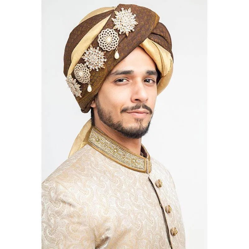 Ecru Pure Jamavar Form Fitted Sherwani