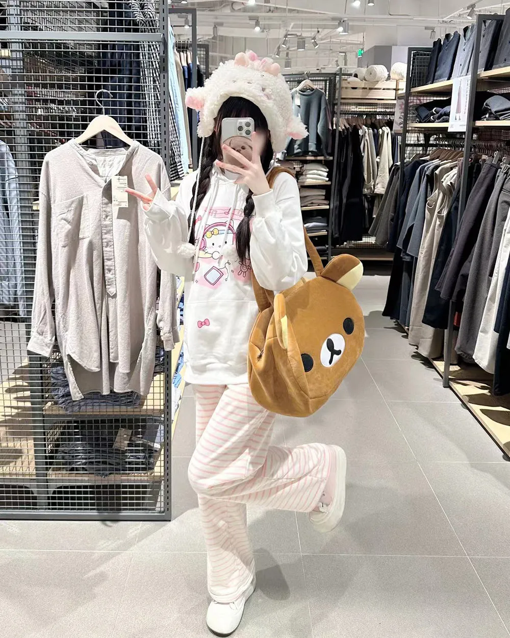 Japanese-style Cute Pink Striped Autumn Pants