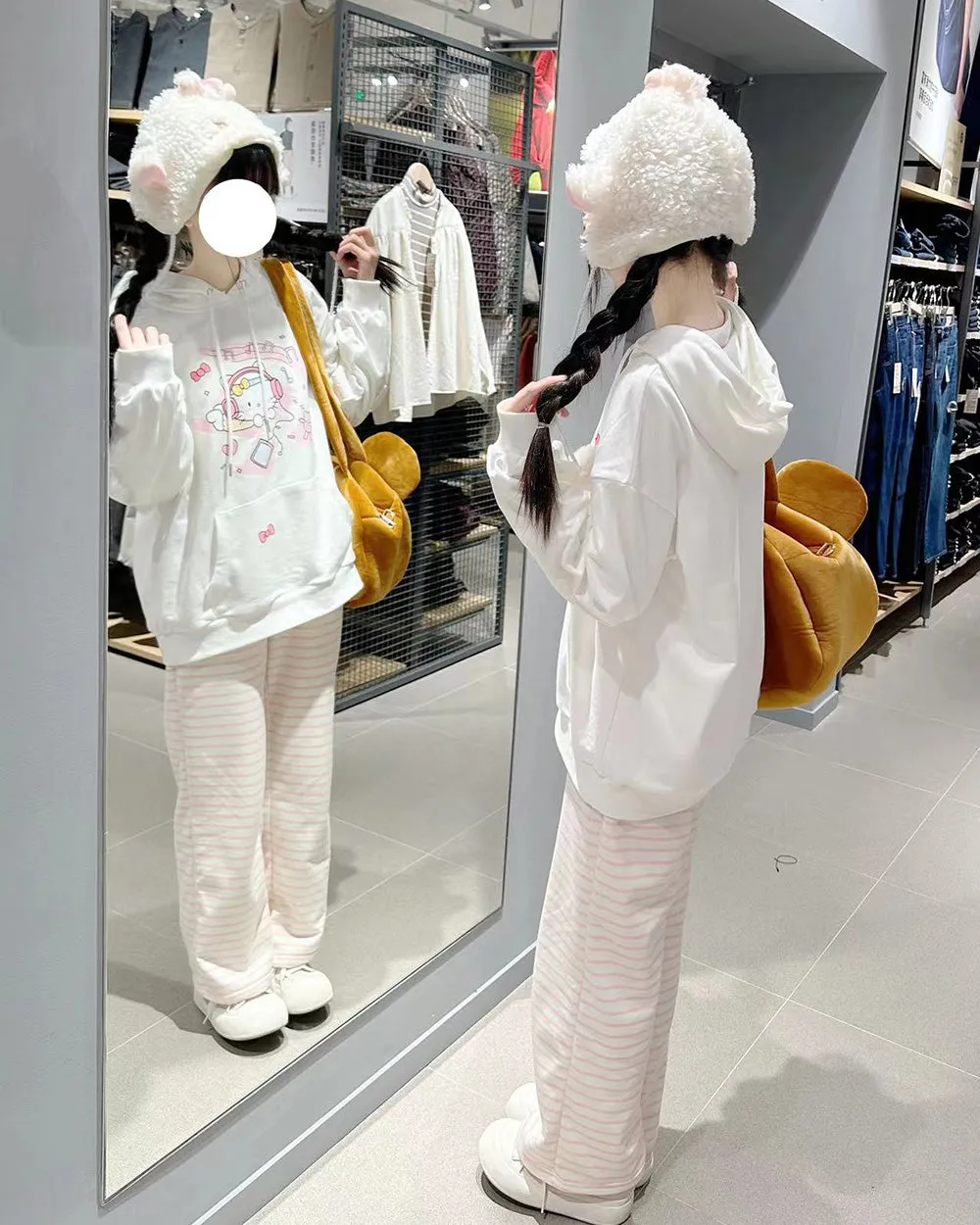 Japanese-style Cute Pink Striped Autumn Pants