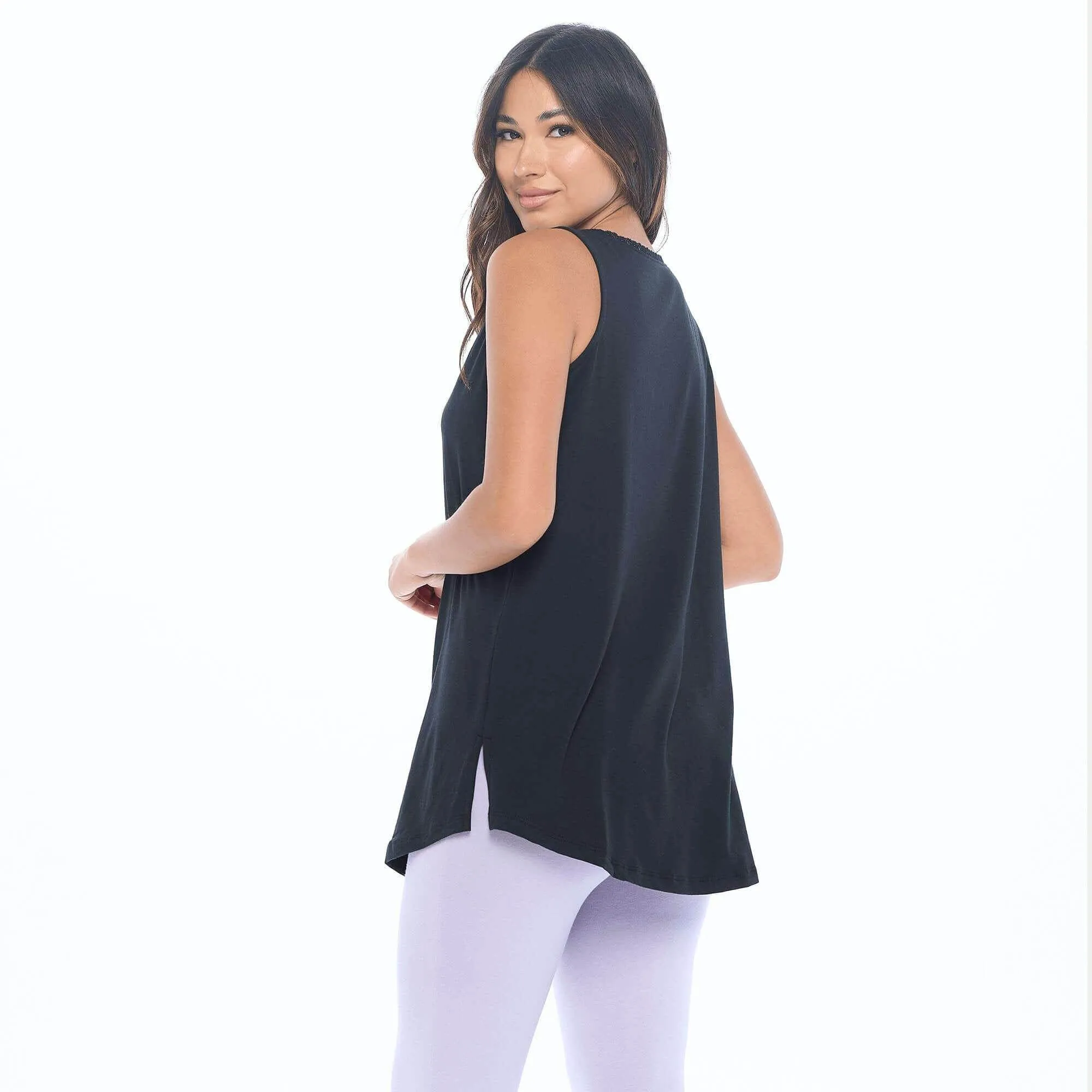 Lux Cotton Tank Sleep Shirt | Black