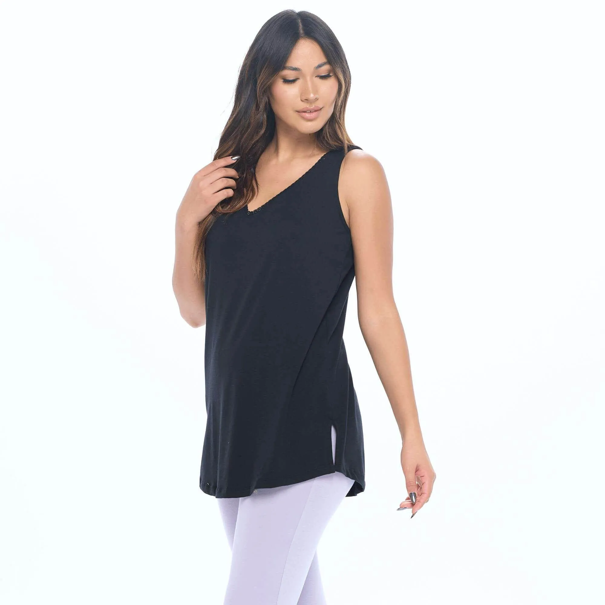 Lux Cotton Tank Sleep Shirt | Black