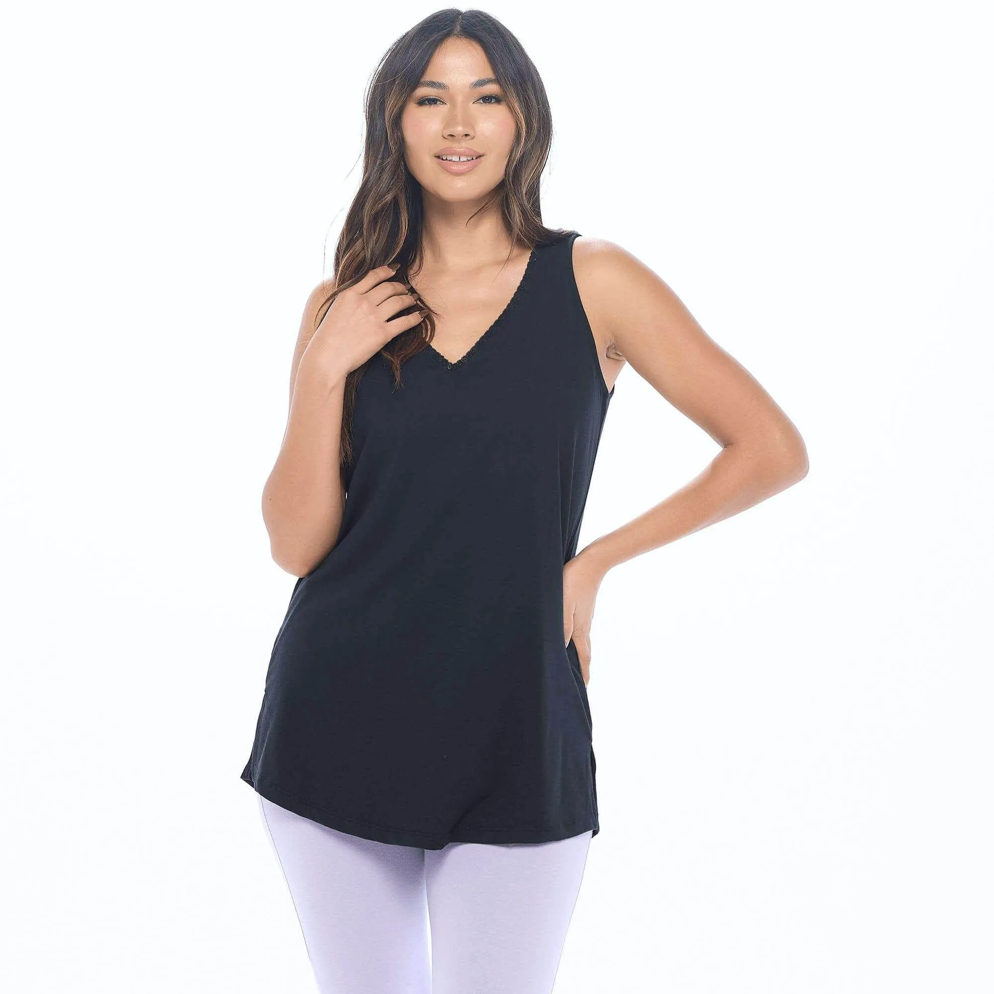 Lux Cotton Tank Sleep Shirt | Black